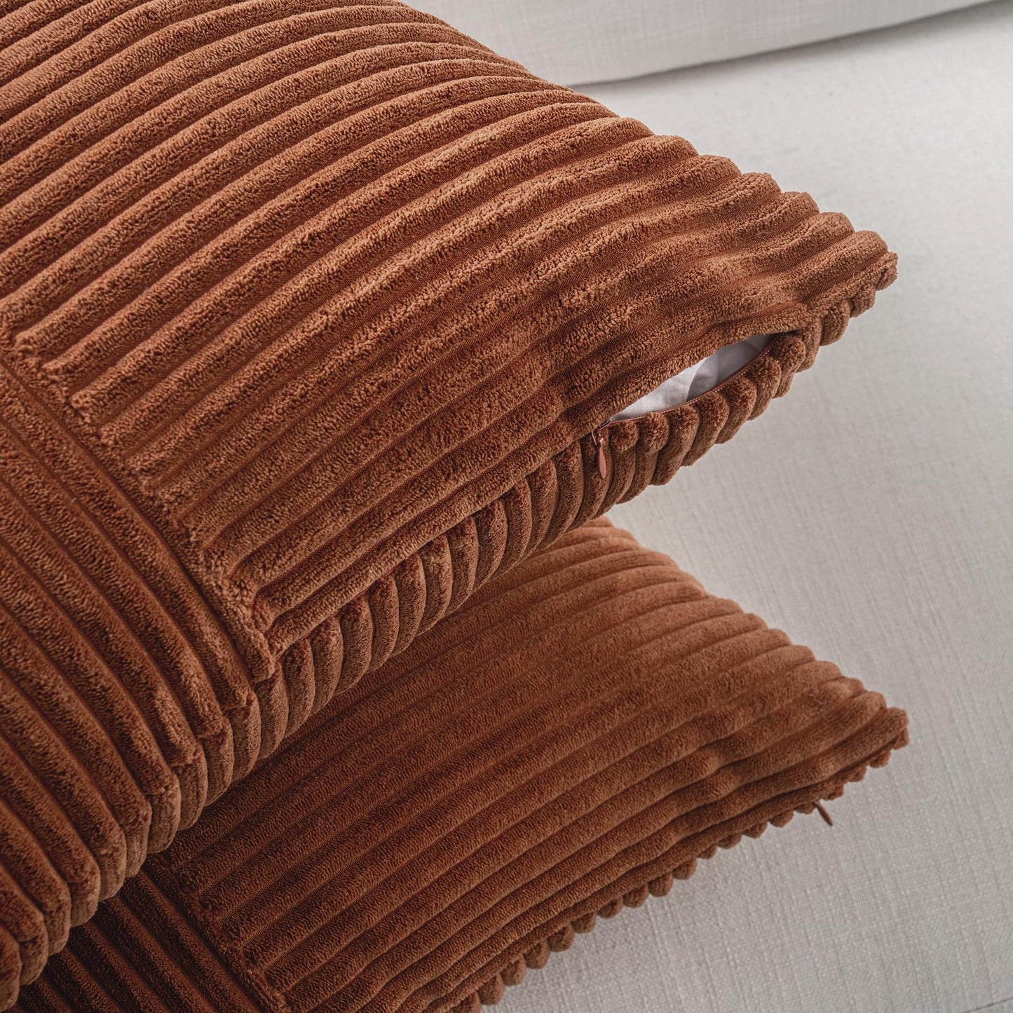 Fancy Homi 2 Packs Rust Boho Decorative Throw Pillow Covers 18x18 Inch for Couch Bed Sofa, Farmhouse Fall Home Decor, Soft Corss Corduroy Patchwork Textured Terracotta Accent Cushion Case 45x45 cm