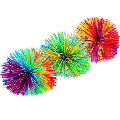 Leinuosen 12 Pieces Stringy Balls Sensory Stringy Ball End of Year Gifts Soft Rainbow Pom Bouncy Stress Bags Basket Stuffers Fillers Party Favors Birthday Gifts, Multicolor (2.75 Inch)