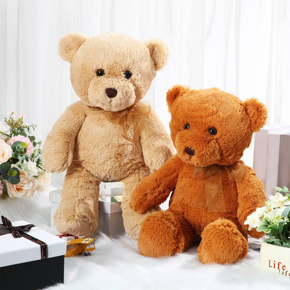 Wettarn 2 Pack Plush Teddy Bear Stuffed Animal 18 Inch Cuddly Stuffed Bears Plush with Bow for Kids Easter Birthday Children's Day Baby Shower Gifts Party Favor Decors(Light Brown, Dark Brown)