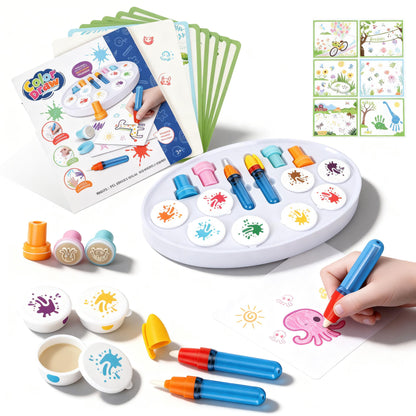 Xirtneduav 36-Piece Magic Brush Painting Set for Kids, Mess Free Art Station with Storage Base and Replaceable Brush Heads, Toddler Drawing Toys for Creative Learning Home & Travel, Gift for Boys Girl