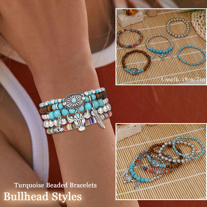 COLOYAN 28PCS Western Bracelets for Women Stackable, Stretch Charm Bohemian Bracelet Stacks, Vintage Turquoise Bead Bracelet Western Jewelry