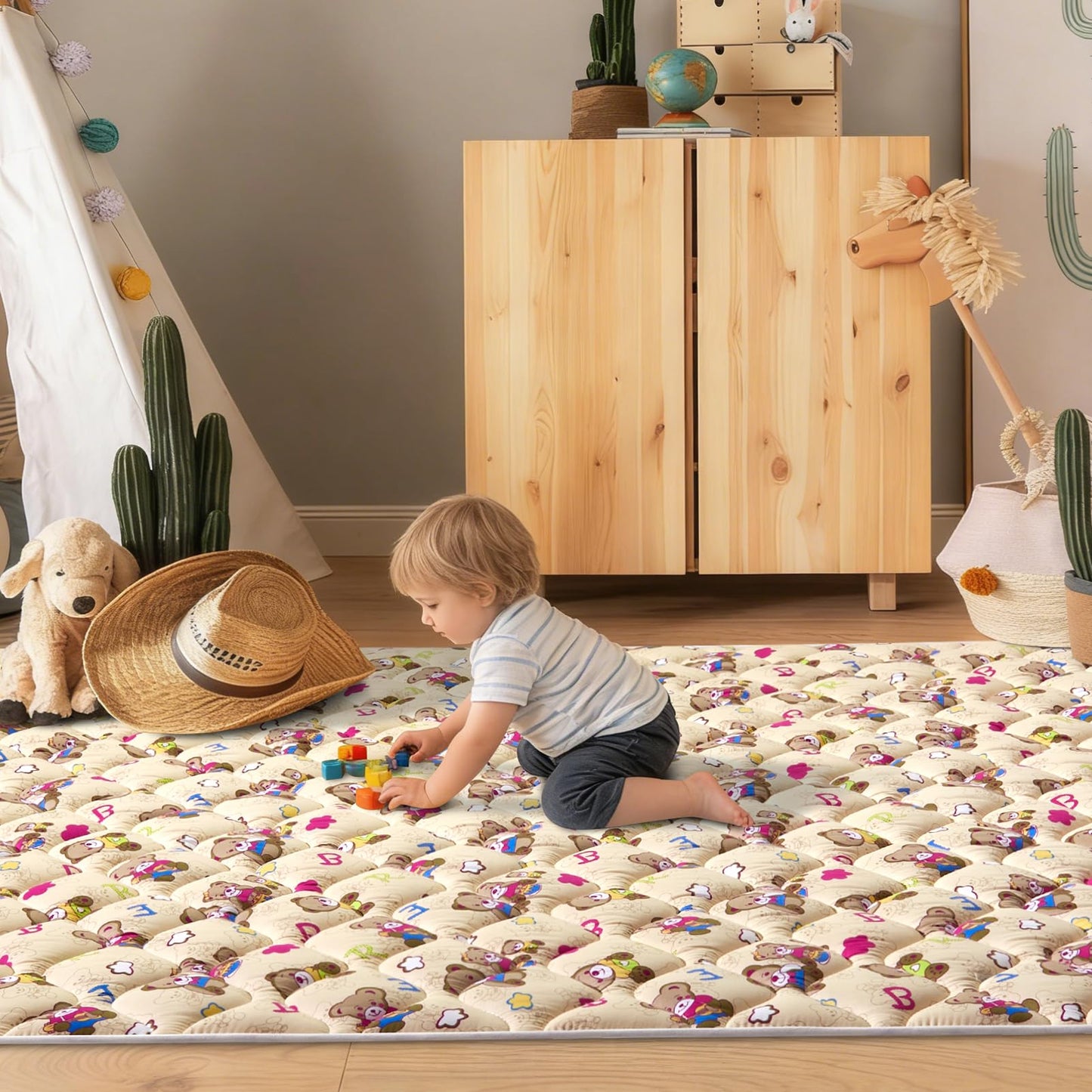 Baby Play Mat - 72" X 48",Premium Thicker Foam One-Piece Machine Washable, Extra Large Anti-Slip Soft Cushioning Foam Playmats for Babies and Toddlers, Foldable Baby Crawling Mat for Playpen