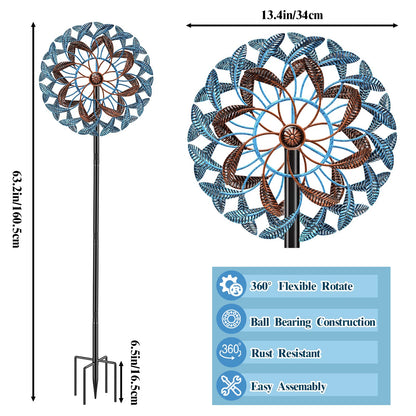 360° Wind Spinners Outdoor, Wind Sculptures Windmill with Metal Stake, 63.2" Kinetic Large Metal Yard Art Decor Spinners Pinwheels for Garden Outside Patio Lawn