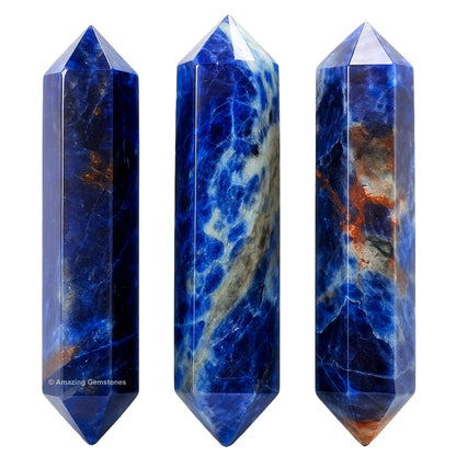 Amazing Gemstone Sodalite Crystal Points Bulk Healing Crystals and Stones - Pack of 3 Double Terminated Healing Wand Point Bulk Crystals for Crafts, Crystal Grid, DIY Work