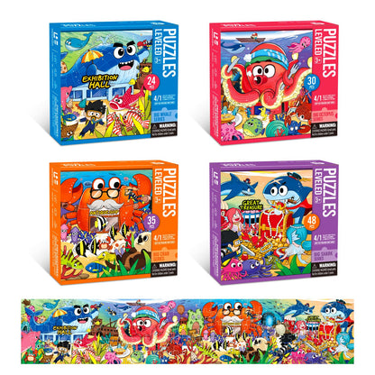 Underwater Ocean Puzzles for Kids Ages 3-8，4 Pack Progressive Jigsaw Puzzles (24/30/35/48 Pieces) for Toddlers & Children，Educational Floor Puzzles for Gifts