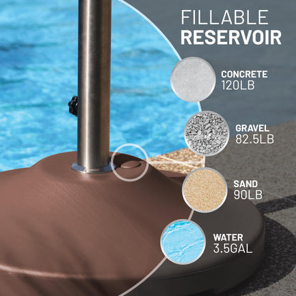 US Weight Fillable 120lb Capacity Commercial Free Standing Umbrella Base Heavy Duty, Umbrella Base with Wheels, Fillable Patio Umbrella Base Outdoor Stand, Made in The USA, Bronze