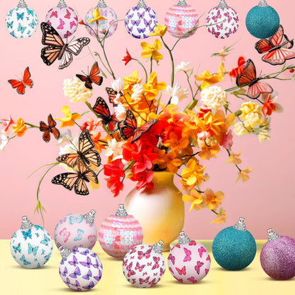 Zeyune 16 Pcs 1.97 Inch Spring Tree Ornaments Summer Butterfly Decorations for Small Tree Hanging Seasonal Holiday Balls Ornaments