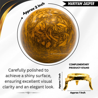 Amazing Gemstone Mariyam Jasper Crystal Ball with Stand - 2" Inches Crystal Sphere Meditation Balls for Witchcraft and Decorative Balls