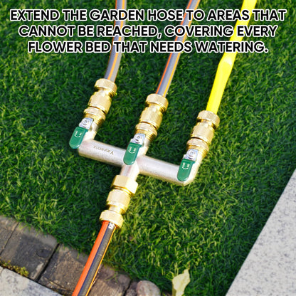 Yayamz 3 Way Garden Hose Splitter, Heavy Duty Brass Nickel Plated Rust Resistant Faucet Manifold, 3/4" Frost Resistant Outdoor Hose Adapter Connector，Hose Spigot Adapter with 3 Large Green Handles