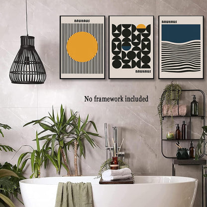 3Pcs Bauhaus Style Wall Art Bohemian Abstract Wall Decor Minimalist Canvas Mid Century Moderngeometry Poster Prints Painting Picture Suitable for Living Room Bedroom （12x16 unframed）