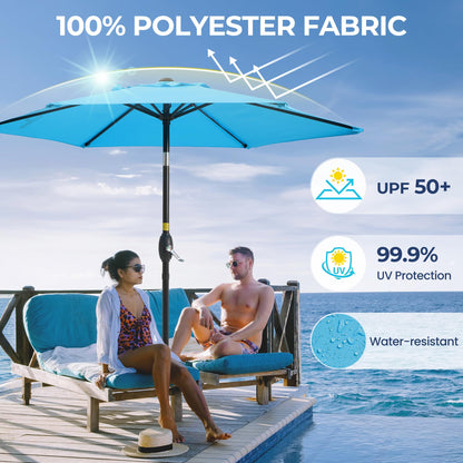 Wisteria Lane Outdoor Patio Umbrella, Market Umbrella, Large Outdoor Umbrella, Metal Pole Umbrella with Push Button Tilt and Crank, Polyester Canopy, Light Blue