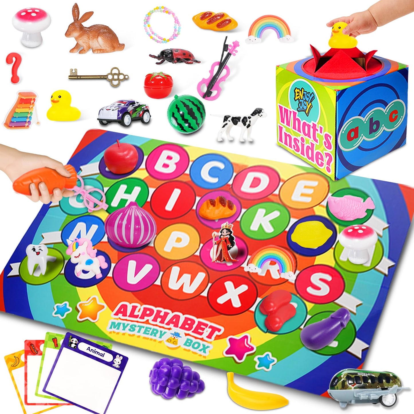 Enjoyjoy Mystery Box - 58 PCS Speech Therapy Materials Alphabet Toys Montessori Sensory, Preschool Learning Sorting Games with Mystery Boxes for Toddlers Ages 3-6, Ideal Christmas Birthday Gifts