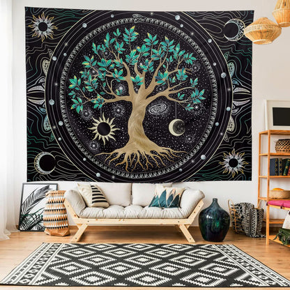 FLY SPRAY Tree of Life Tapestry Aesthetic Trippy Tapestries Wall Tapestry's Large Hippie Sun Moon Space Tapestrys Forest Wall Hanging Decor Green Nature Home Talestry for Bedroom,Living Room,Ceiling