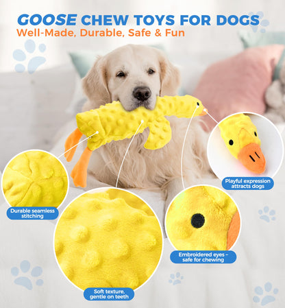 IPTPAS Squeaky Plush Dog Toy for All Breeds, Multifunctional Goose Dog Toy with Honking Sound, Crinkle Paper, Treat Pocket, Durable Soft Stuffed Animal for Chewing, Cuddling, Interactive Play (Yellow)