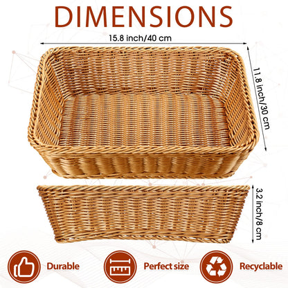 Eccliy 6 Pack Wicker Bread Baskets 15.8 Inch Woven Serving Basket for Gifts, Poly Wicker Storage Rectangle Rattan Display Trays for Bread Food Vegetables Fruit Snacks Tabletop Restaurant Home