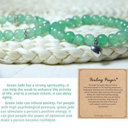 GDLKPYHS Healing Bracelets for Women - Green Aventurine Bracelet - Healing Prayers Crystal Bracelet, 8mm Natural Stone Stress Relief Yoga Beads Get Well Soon Gifts