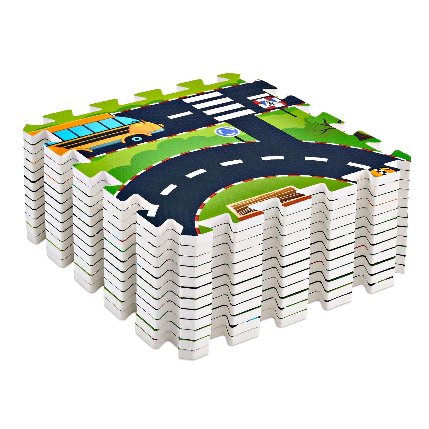 Sorbus Foam Playmat for Kids - Traffic Play Mat for Babies - Interlocking Floor Mats City Road Design - Track Play Rug for Children - Educational Playmat Rug Squares for Toy Cars & Trucks (12 Tiles)