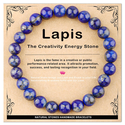 AD Beads 8mm Handmade Lapis Elastic Bracelet – Natural Gemstone for Profession Success – Meditation, Yoga, Healing and Energy Gift for Men Women