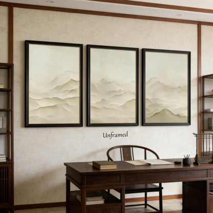 3D Textured Abstract Mountains Wall Art Set of 3 Neutral Nature Scenery Painting Wall Decor Modern Minimalist Textured Mountains Poster Print Artwork for Office Living room Study Home Decoration