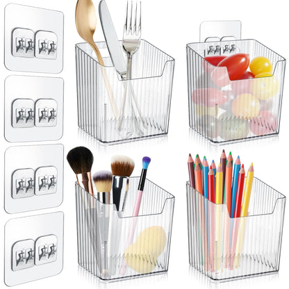 MZYIWUU 4 Pack Acrylic Wall Mount Organizer, Adhesive Cabinet Door Storage Bins, Clear Makeup Containers, Stackable Organizer Basket for Kitchen, Bathroom, Cabinet, Pantry, Office