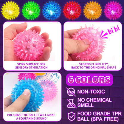 Sensory Light Up Bouncy Balls - Sensory Toys for Kids with Autism Toys for 3-4 5-7 8-12 Gifts for Boys Girls Spiky Stress Balls Novelty Noisemaker Toys Easter Basket Stuffers