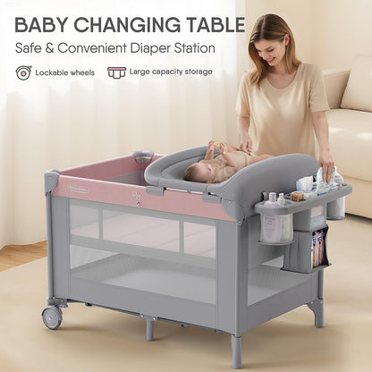 Obee Odee 4-in-1 Baby Bassinet with Playard, Napper Bassinet, Changing Table, Mosquito Net & Canopy, Storage and Toys for Newborn to Toddler