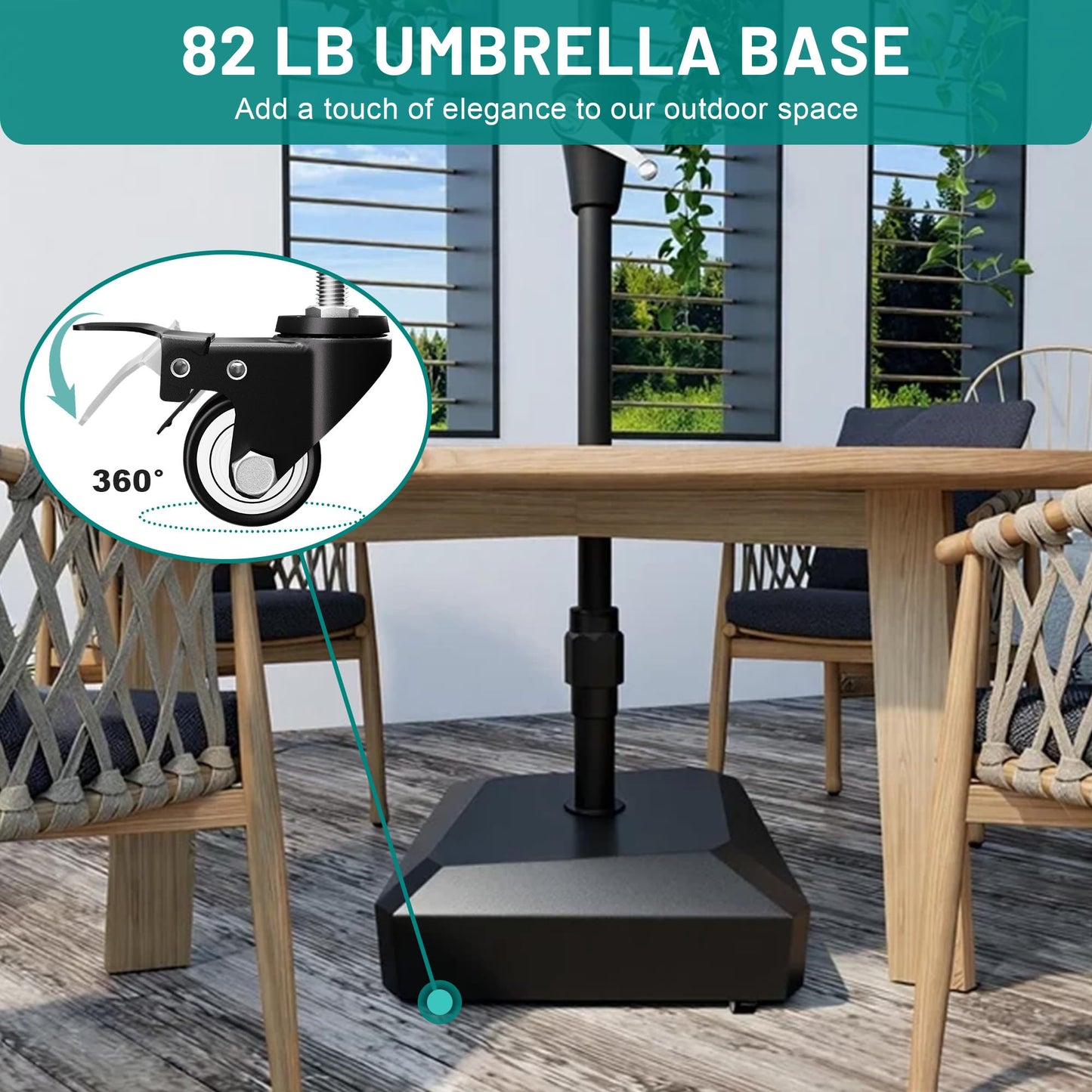 AreShark 123lb Max Capacity Patio Umbrella Stand, Mobile Outdoor Umbrella Base Heavy Duty Stand for Market Patio Outdoor w/ 4 Wheels, 2 Locks, 2 Knobs (Black)