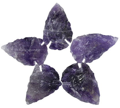 Amazing Gemstone 5 Pieces Amethyst Arrowhead, Crystal and Healing Stone Flint Rock Arrow Head - 1 to 1.5 Arrowheads for DIY Project Craft Point Jewelry Making
