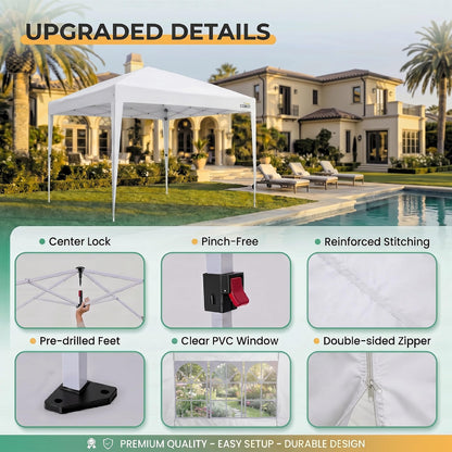 COBIZI 10x10 Pop up Canopy Tent, 10 by 10 Easy Setup Pop up Gazebo with 4 Sidewalls & Center Lock, Small Portable Instant Waterproof Outdoor Tent Canopy for Patio Backyard Vendor Event Sports (White)