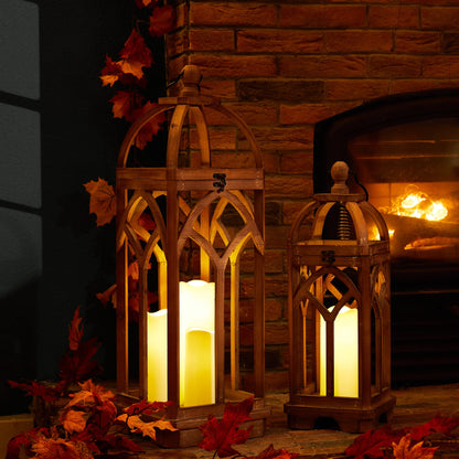 Glitzhome Farmhouse Decorative Lanterns Wooden Candle Lantern Church Window Frame Lanterns for Wedding Mantle Entryway Home Patio Balcony Garden, Pack of 2, Natural, No Glass