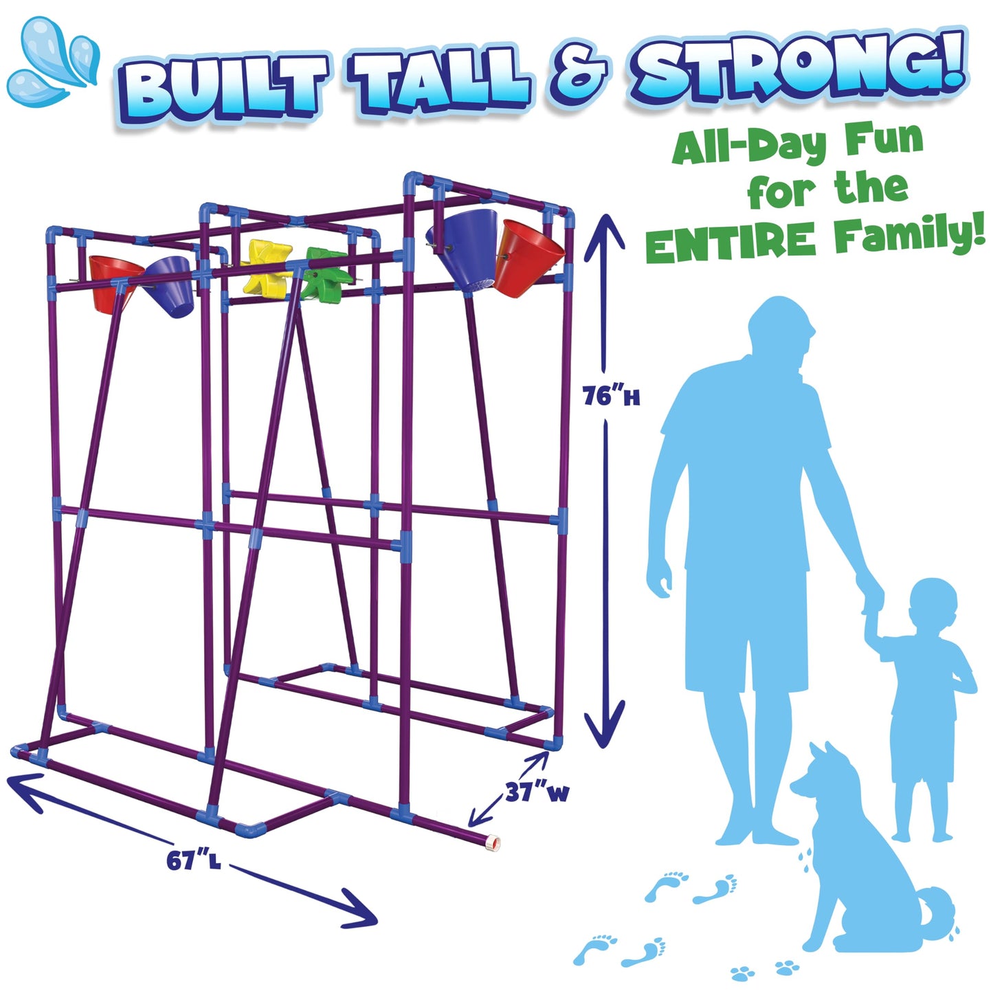 PUDDLE SPLASHERS Outdoor Water Play for Kids, Backyard Waterpark Sprinkler Summer Toy, Fun Outside Play Structure for Kids with Sprinkler, Water Buckets and Splash Wheels, Family Backyard Waterpark