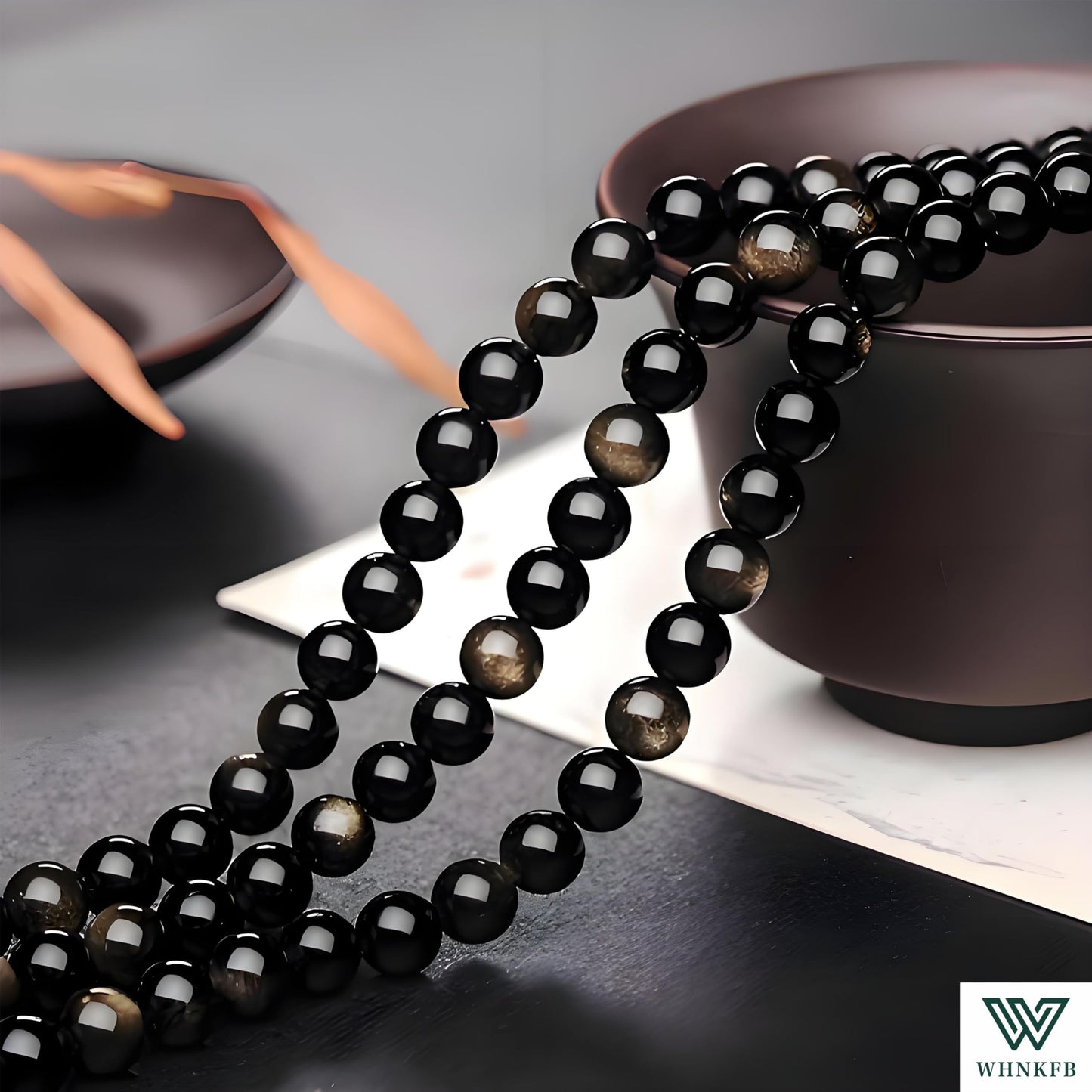 WHNKFB 8mm 50PCS Natural Gold Sheen Obsidian Round Beads, Metallic Luster Loose Gemstone Beads for Jewelry Making Craft - 4mm 6mm 8mm 10mm Options with Free Elastic Cord