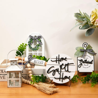 Houmury Set of 17 Farmhouse Tiered Tray with 1 Lantern Artificial Plant& Cutting Board Sign for Rustic Home Sweet Home Kitchen Decor Tier Tray Decor Set
