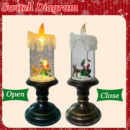 Flameless Snow Globe Candle Light Christmas Santa Decoration with Swirling Water & Glitter, Spinning LED Candles for Home, Tabletop, Holiday Decor