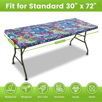 Smiry Spandex Fitted Tablecloth for 6 Foot Rectangle Tables, Washable Picnic Table Cover with Elastic, Stretch Reusable Table Cloth for Outdoor, Camping, Dining & Kitchen (Paisley, 30"x72")