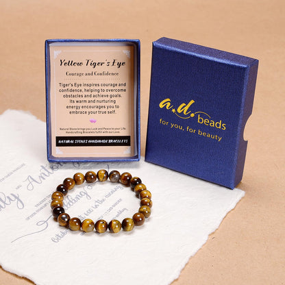 AD Beads Handmade Gemstone Stretch Elastic Bracelet Crystal Healing Reiki Nature's Beauty and Spiritual Essence Unisex (6mm, Yellow Tiger's Eye)