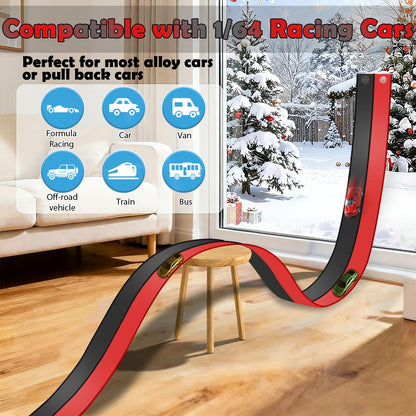 Flexible Race Track 15 Ft Starter Set, Flex Tracks for Kids 3+ with Strong Suction Cups, Flexible Car Race Ramp Track Compatible with Hot Wheels and Diecast 1/64 Cars, Portable Rolls Up Race Tracks