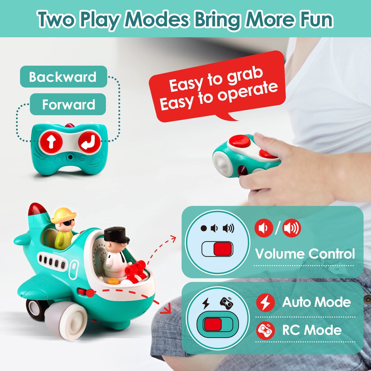 iPlay, iLearn Baby Airplane Toys, Cool Remote Control Plane Toy for Toddlers 2-3, Infant Musical RC Helicopter W/Light Sound, Birthday Gifts for 18 24 Month 2 3 4 Year Old Boy Girl Kids Children