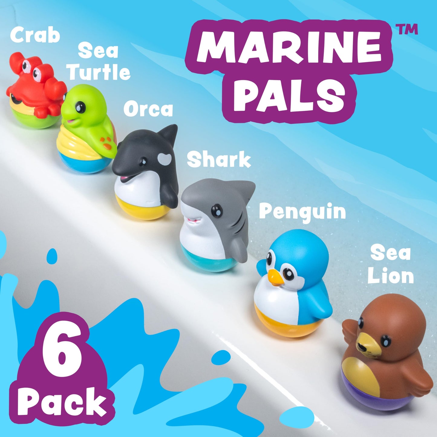 Tub Works® Tub Bobbers™ Bob, Wobble & Float Upright Toddler Bath Toys, 6 Pack | Unique Wobbling Action | Sealed, No Hole Baby Bath Toys | Engaging Bathtub Toys for Kids | Water Table & Baby Pool Play