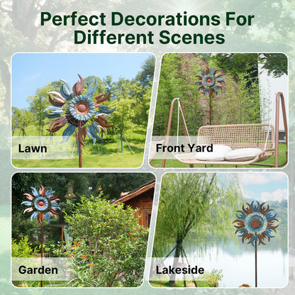 Wind Spinners Outdoor, 84" Large Metal Kinetic Wind Sculptures for Garden, Classic Yard Art with 2 Piece Welcome Flag Decoration