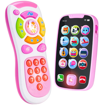 JOYIN Baby Learning Phone and Remote Toy for Toddler, Pink Smartphone Toys with Music for Infants, Kids, Holiday Stocking Stuffers, Birthday Gift for Girls