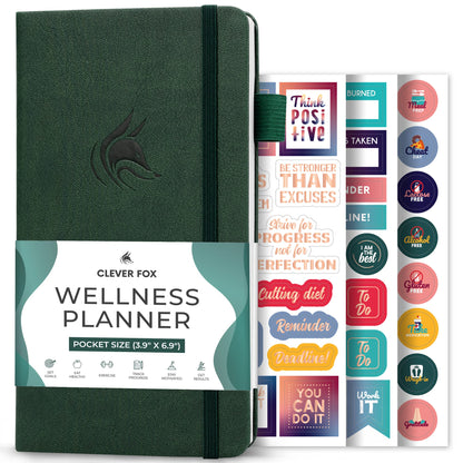Clever Fox Wellness Planner - Weekly & Daily Health and Wellness Log, Food Journal & Meal Planner Diary for Calorie Counting, Notebook for Medical Condition Tracking – Pocket size (Forest Green)