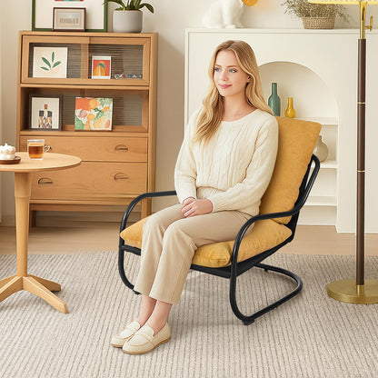 Peace nest Modern Accent Chair,Comfy Living Room Suspended Chair with Mental Frame,Bedroom Armchair with Soft Upholstered Cushion for Balcony Lounge Reading Meeting Room,Yellow