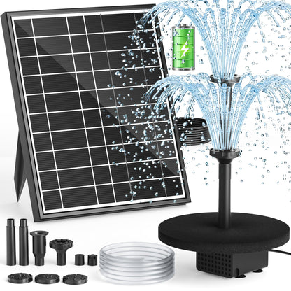 PONDIA Solar Fountain Pump with Battery Backup, 7.5W Solar Water Pump Built-in 3000mAh Battery, Dual-Layer Nozzles 7+ Spray Modes & 5Ft PVC Tubing, Pond Fountain for Bird Bath Garden Water Feature