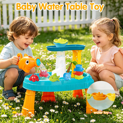 Water Table Toys for Toddlers 1-3, 16PCS Bath Toys for Babies 6-12 Months wtih Floating Boats, Stacking Cups, Shark Water Can & Marine Animal Silicone Toys, Pool Beach Idea Gift for Boys Girls