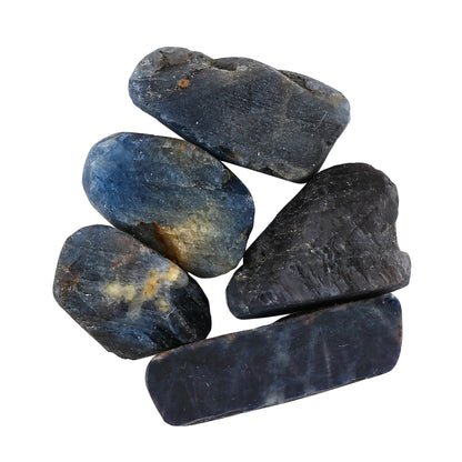 CRYSTALINES 5pcs Wholesale Natural Raw Blue Sapphire Gemstone, Untreated Rough Slice Stone, Bulk Loose Supplies for DIY Crafts-Jewelry Making, September Birthstone, Healing Crystals, Gem Collection