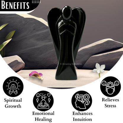 Amazing Gemstone Black Agate Angel - Black Agate Crystal Angel and Pocket Guardian Angel Crystal Figurines (3 Inches)