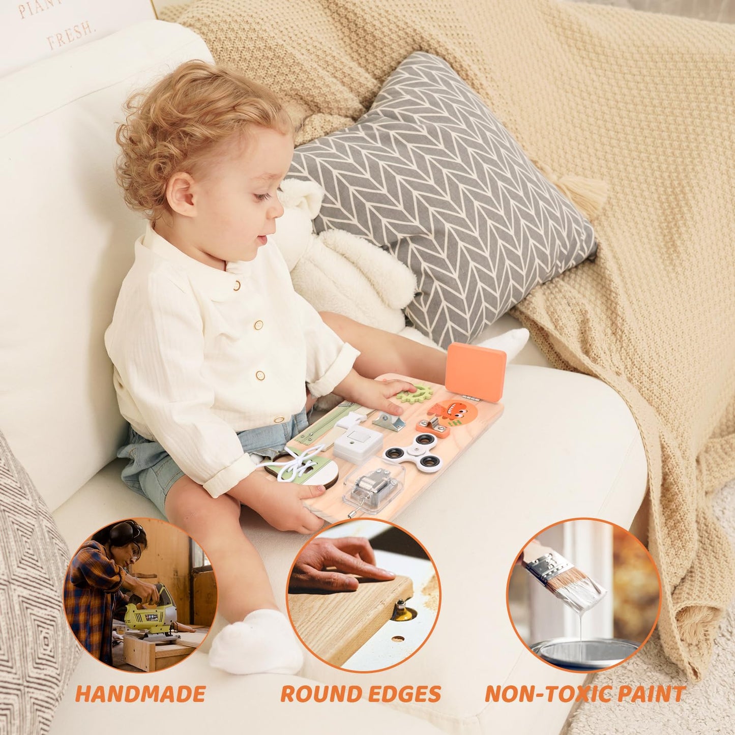 Montessori Toys for Tooddlers- Busy Board for 1 2 3 4 Years - Educational Fidget Toy for Baby - Wooden Sensory Toys for Autistic Children - Preschool Activities - Fine Motor Skills – Travel Toy