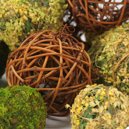 BYHER Decorative Balls for Centerpiece Bowls, 18pcs Fake Moss Balls + Wicker Rattan Balls Set Vase Bowl Filler for Home Garden Wedding Party Decor (Fresh Green + Rustic Brown)