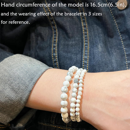 CHCCOYE 6mm Natural Healing Gemstone Bracelet Handmade Yoga Stretch Elastic Bracelet Stress Relief Crystal Jewelry for Men and Women (6mm, Howlite)